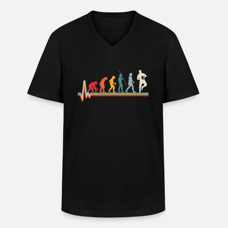 Evolution Herzschlag Rugby Geschenk - Männer-T-Shirt mit V-Ausschnitt - Schwarz