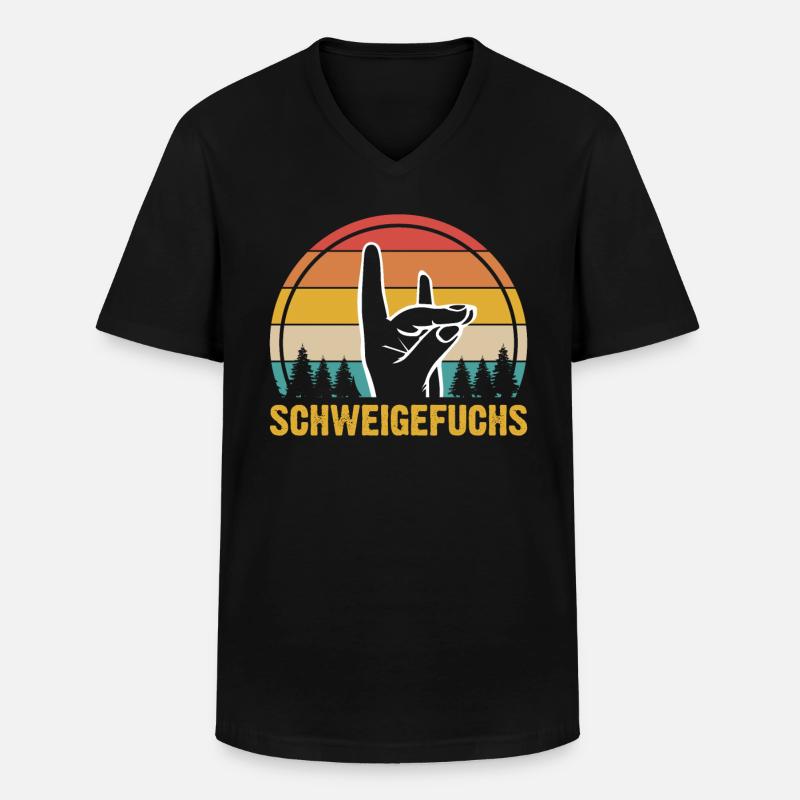 Schweigefuchs Lehrer Retro Geschenkidee - Männer-T-Shirt mit V-Ausschnitt - Schwarz
