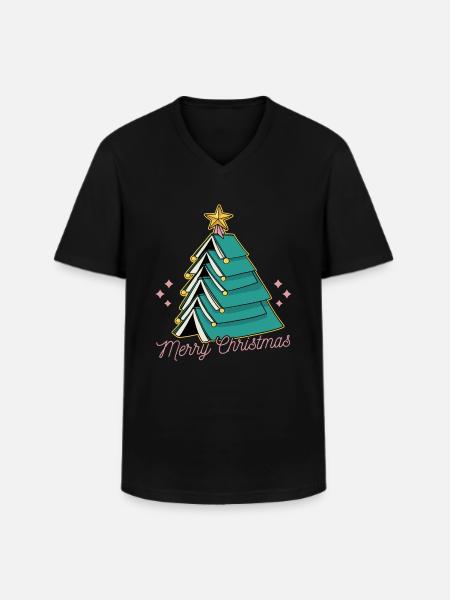 Juletræ Bog Lovers Læs - Klassisk herre T-shirt med V-udskæring - sort