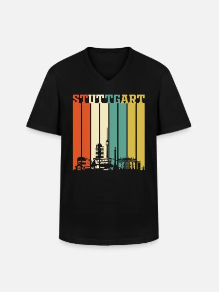 Stuttgart | Stuttgart Geschenk Skyline - Männer-T-Shirt mit V-Ausschnitt - Schwarz