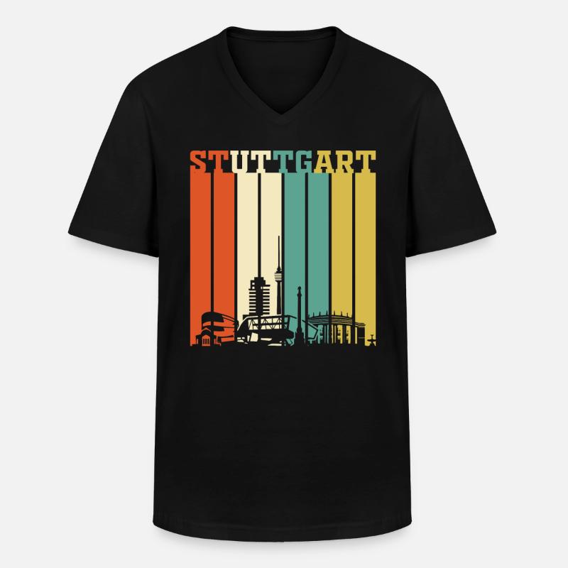 Stuttgart | Stuttgart Geschenk Skyline - Männer-T-Shirt mit V-Ausschnitt - Schwarz