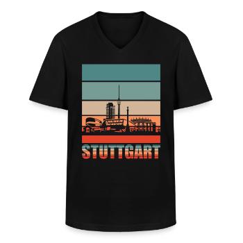 Stuttgart Retro Skyline Stadt - Männer-T-Shirt mit V-Ausschnitt - Schwarz - Vorne - AI Model Male 178 dark (178cm)