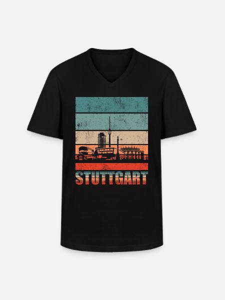 Stuttgart Skyline Geschenkidee - Männer-T-Shirt mit V-Ausschnitt - Schwarz