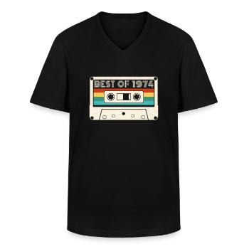 48 Birthday Best Of 1974 Cassette Retro Vintage - Men's V-Neck T-Shirt - black - Front - AI Model Male 178 dark (178cm)