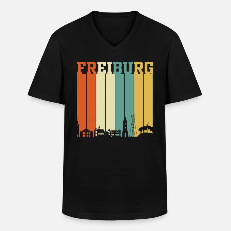 Freiburg Skyline - Männer-T-Shirt mit V-Ausschnitt - Schwarz