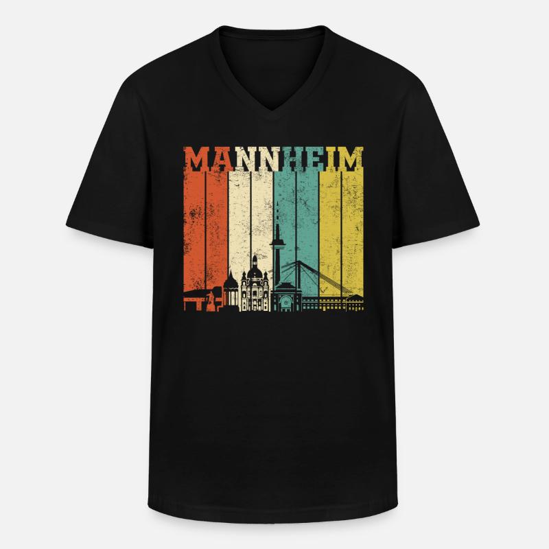 Retro Mannheim Skyline - Männer-T-Shirt mit V-Ausschnitt - Schwarz