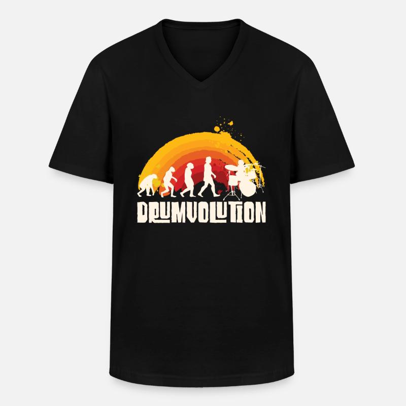 Drumvolution Drums Schlagzeug Percussion Batteur - T-shirt col V Homme - noir