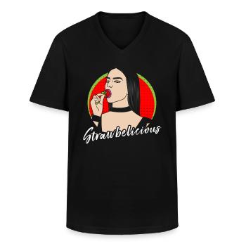 FILLE FRAISE PAILLE ERDBEERE - T-shirt col V Homme - noir - Devant - AI Model Male 178 dark (178cm)