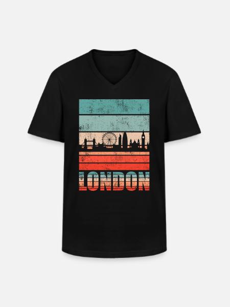 London Retro Skyline - Männer-T-Shirt mit V-Ausschnitt - Schwarz