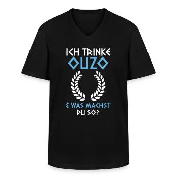 Ich trinke Ouzo und was machst du so - Männer-T-Shirt mit V-Ausschnitt - Schwarz - Vorne - AI Model Male 178 dark (178cm)