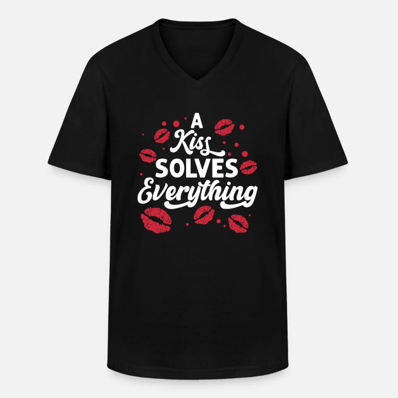 Problem Kissing Solution Relationship Partners - Men's V-Neck T-Shirt - black