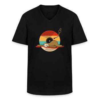 Musique Vinyle LP Collection Mignon Sleeping Sloth - T-shirt col V Homme - noir - Devant - AI Model Male 178 dark (178cm)