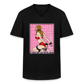 EROTIC GIRL SEXY BALL GAG SUBMISSION BONDAGE - Men's V-Neck T-Shirt - black - Front - AI Model Male 178 dark (178cm)