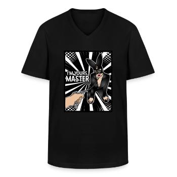 EROTIC GIRL SEXY SUBMISSION BONDAGE MASTER - Men's V-Neck T-Shirt - black - Front - AI Model Male 178 dark (178cm)