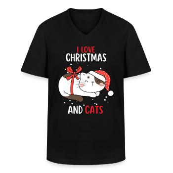 I Love Christmas and Cats Katze Weihnachten - Männer-T-Shirt mit V-Ausschnitt - Schwarz - Vorne - AI Model Male 178 dark (178cm)