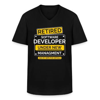 Départ à la retraite des développeurs de logiciels - T-shirt col V Homme - noir - Devant - AI Model Male 178 dark (178cm)