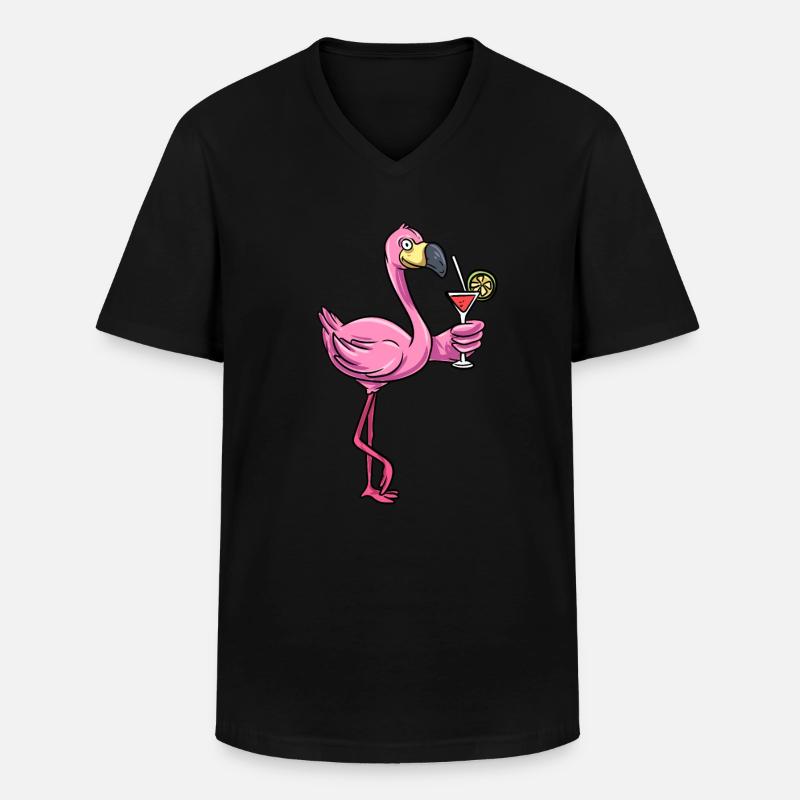 Flamingo Pinker Vogel - Männer-T-Shirt mit V-Ausschnitt - Schwarz