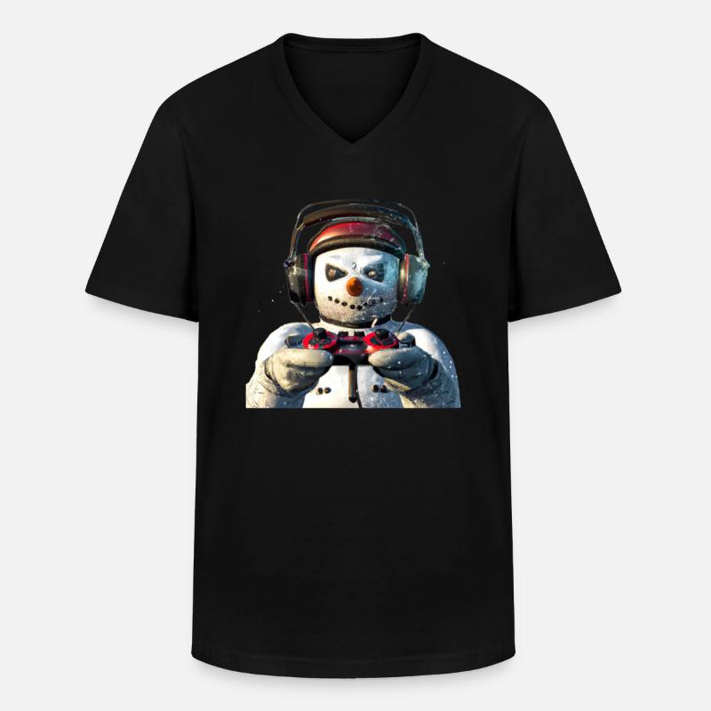 Schneemann Zocken Gamepad - Männer-T-Shirt mit V-Ausschnitt - Schwarz