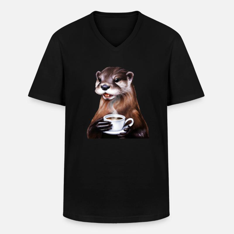 Otter Kaffee - Männer-T-Shirt mit V-Ausschnitt - Schwarz