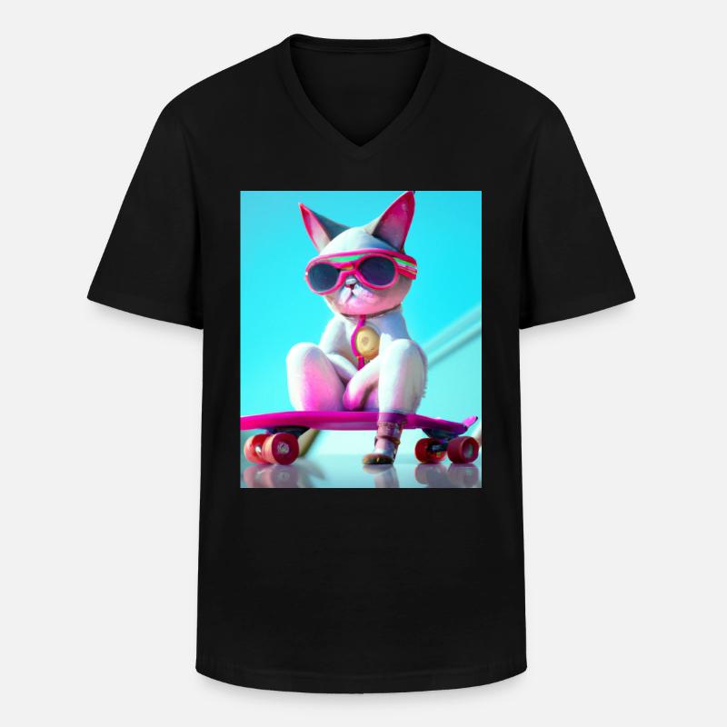 Coole Skateboard Katzen - Männer-T-Shirt mit V-Ausschnitt - Schwarz