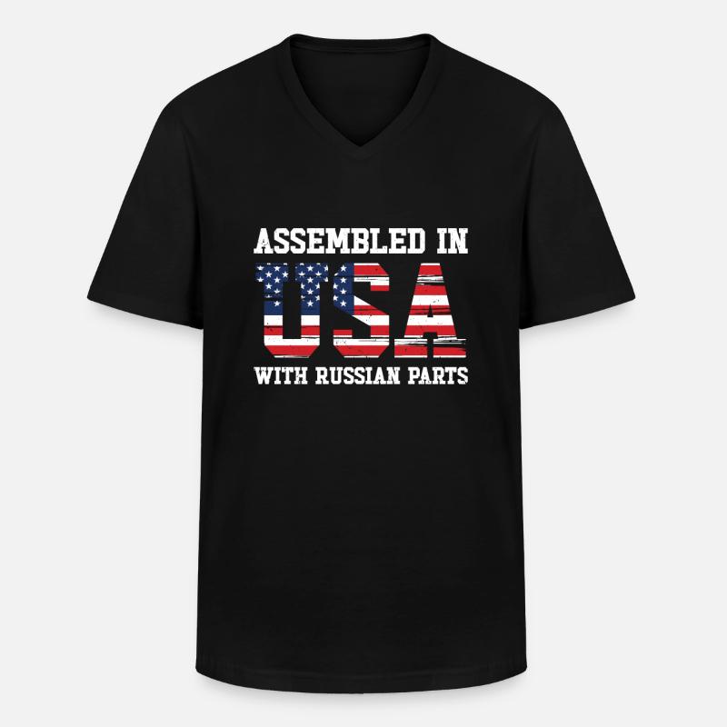 Né Russie Russie États-Unis - T-shirt col V Homme - noir