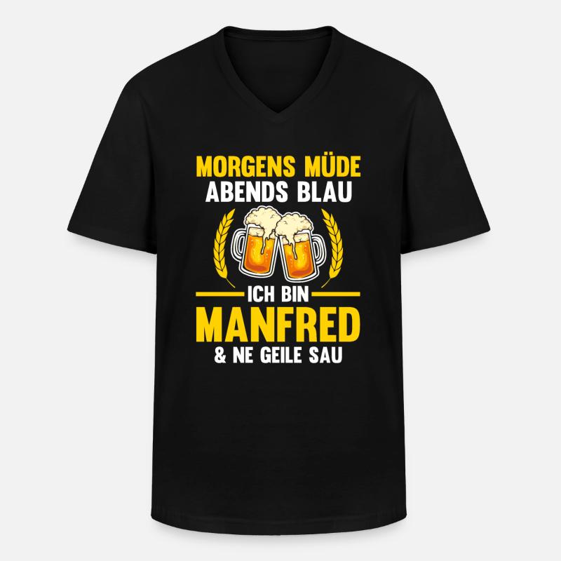 Manfred - Männer-T-Shirt mit V-Ausschnitt - Schwarz