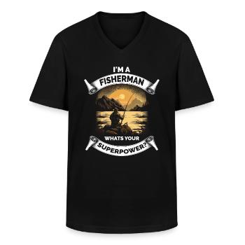 Retro Fishing Funny - Men's V-Neck T-Shirt - black - Front - AI Model Male 178 dark (178cm)
