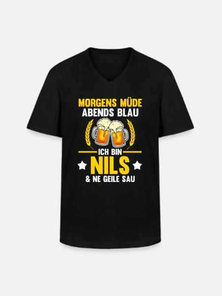Nils - Männer-T-Shirt mit V-Ausschnitt - Schwarz