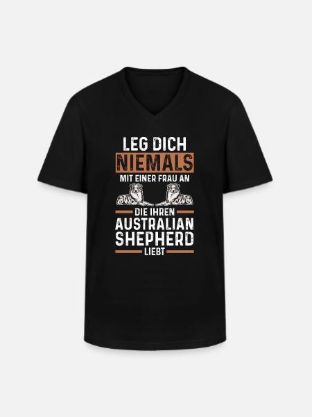 Hund Australian Shepherd - Männer-T-Shirt mit V-Ausschnitt - Schwarz