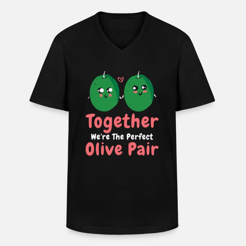 Saint-Valentin Olive Couples Rencontres Romance - T-shirt col V Homme - noir