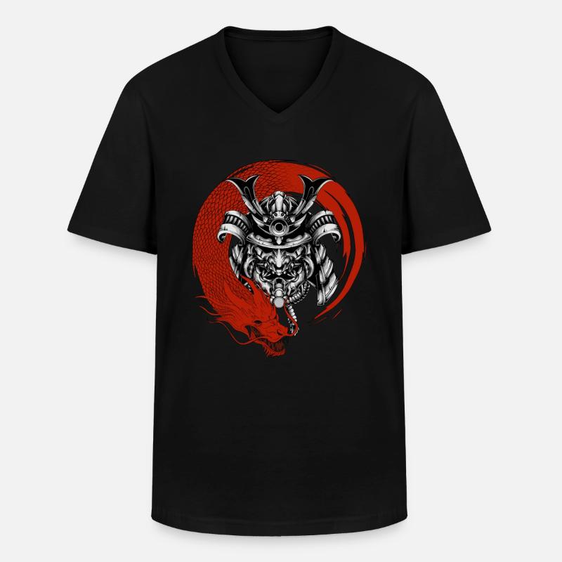 Samurai und Drache - Männer-T-Shirt mit V-Ausschnitt - Schwarz