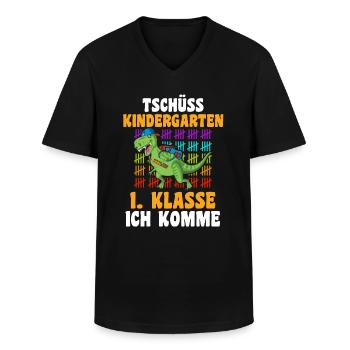 Schulkind Erste Klasse Schulbeginn Dinosaurier Ein - Männer-T-Shirt mit V-Ausschnitt - Schwarz - Vorne - AI Model Male 178 dark (178cm)