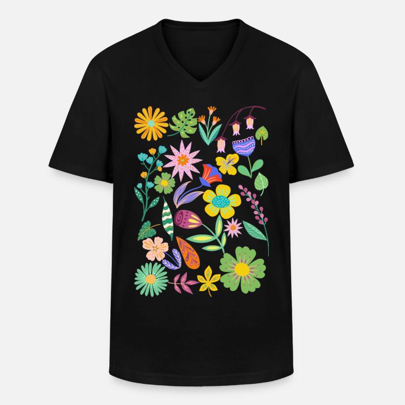Blumen - Männer-T-Shirt mit V-Ausschnitt - Schwarz