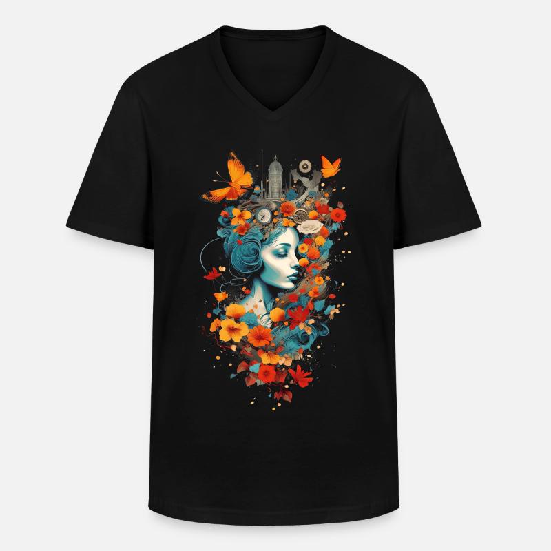 Blumen - Männer-T-Shirt mit V-Ausschnitt - Schwarz