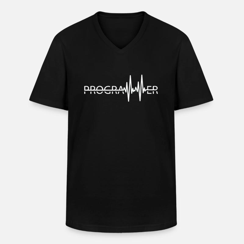 Programmeur Codeur de programmation Heartbeat - T-shirt col V Homme - noir