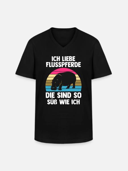 Nilpferd Flusspferd - Männer-T-Shirt mit V-Ausschnitt - Schwarz