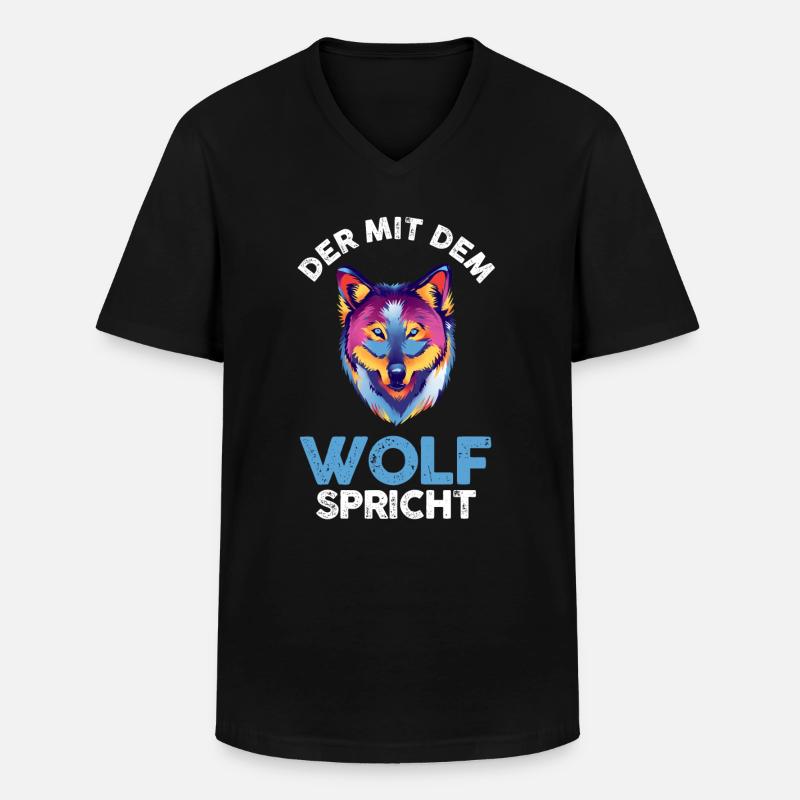 Tier Waldtier Wolf - Männer-T-Shirt mit V-Ausschnitt - Schwarz
