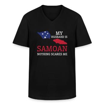 Nothing Scares Me My Wife Is Samoan Husband Samoa - Men's V-Neck T-Shirt - black - Front - AI Model Male 178 dark (178cm)