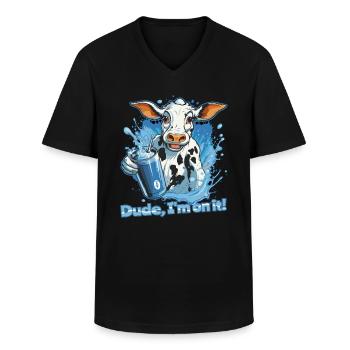 Mon pote, je suis là - une vache de fête - T-shirt col V Homme - noir - Devant - AI Model Male 178 dark (178cm)