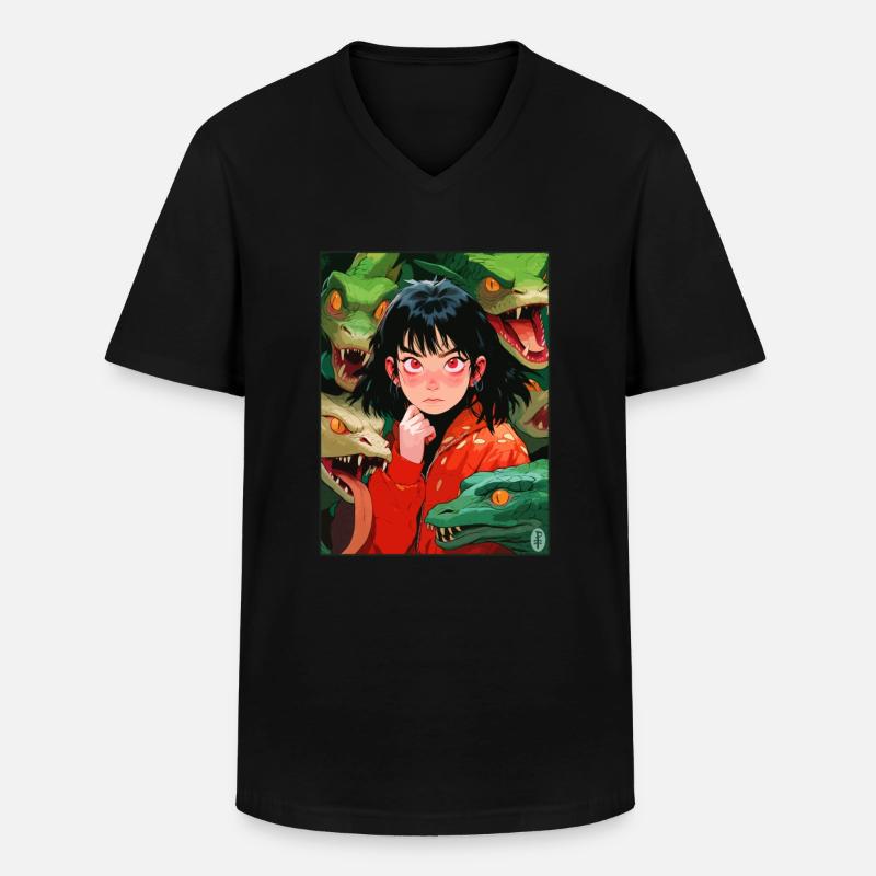 Anime Mädchen und Schlangen - Männer-T-Shirt mit V-Ausschnitt - Schwarz