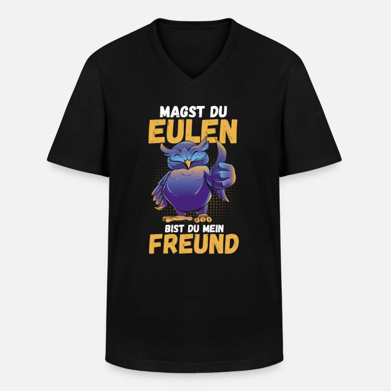 Eulen - Männer-T-Shirt mit V-Ausschnitt - Schwarz