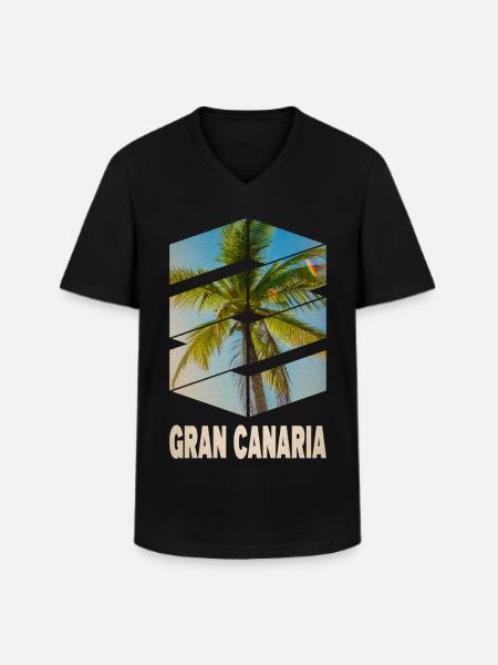 Gran Canaria Palmer Sommer Sol Strand Hav - Klassisk herre T-shirt med V-udskæring - sort