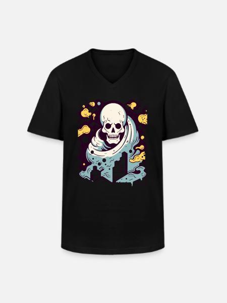 Interaktiv färg, modern industriell skalle - T-shirt med V-ringning herr - svart