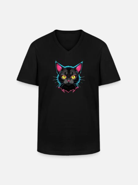 Neon Cat Design - Men's V-Neck T-Shirt - black