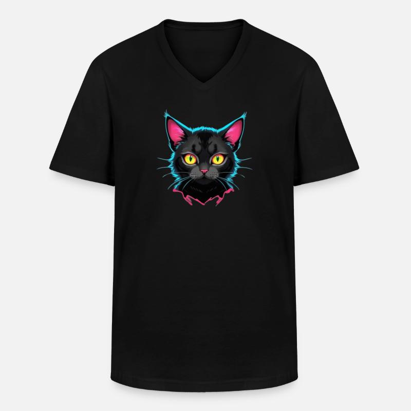 Neon Katzen Design - Männer-T-Shirt mit V-Ausschnitt - Schwarz