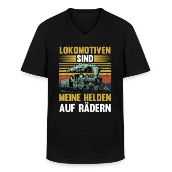 Modelleisenbahn Modellzug Zug Eisenbahner Eisenbah - Männer-T-Shirt mit V-Ausschnitt - Schwarz - Vorne - AI Model Male 178 dark (178cm)