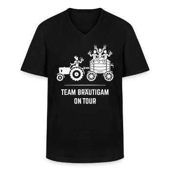 Team Bräutigam On Tour (Trecker Bierfass JGA / W) - Männer-T-Shirt mit V-Ausschnitt - Schwarz - Vorne - AI Model Male 178 dark (178cm)