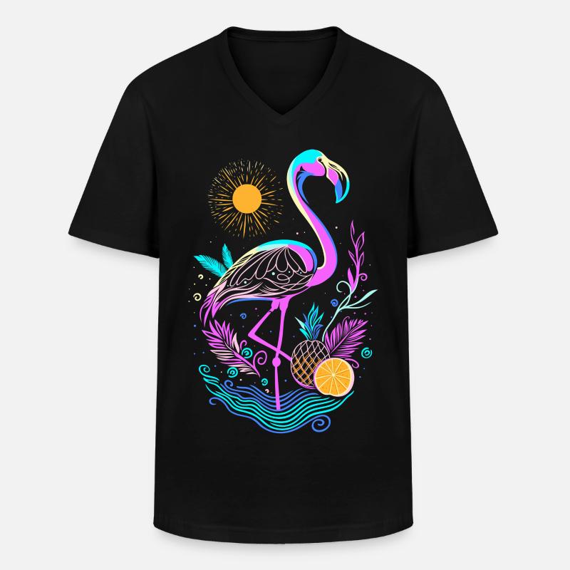 Flamingo Ananas Früchte - Männer-T-Shirt mit V-Ausschnitt - Schwarz