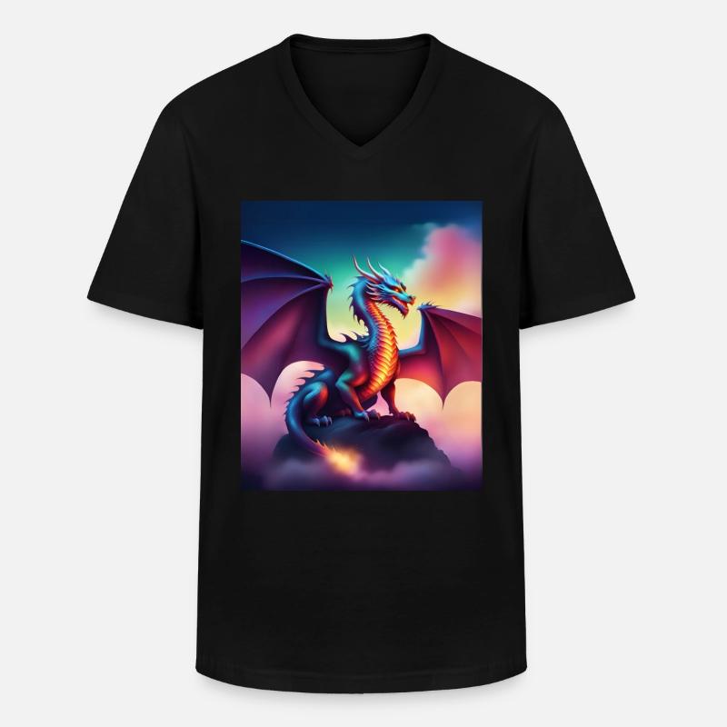 Drache auf einer Klippe - Männer-T-Shirt mit V-Ausschnitt - Schwarz