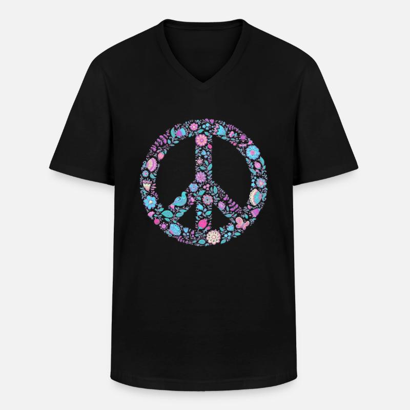 Flower Peace | Peacezeichen Geschenkidee - Männer-T-Shirt mit V-Ausschnitt - Schwarz